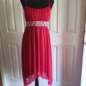 Trixxi Red Handkerchief-Hem Dress with Sequins